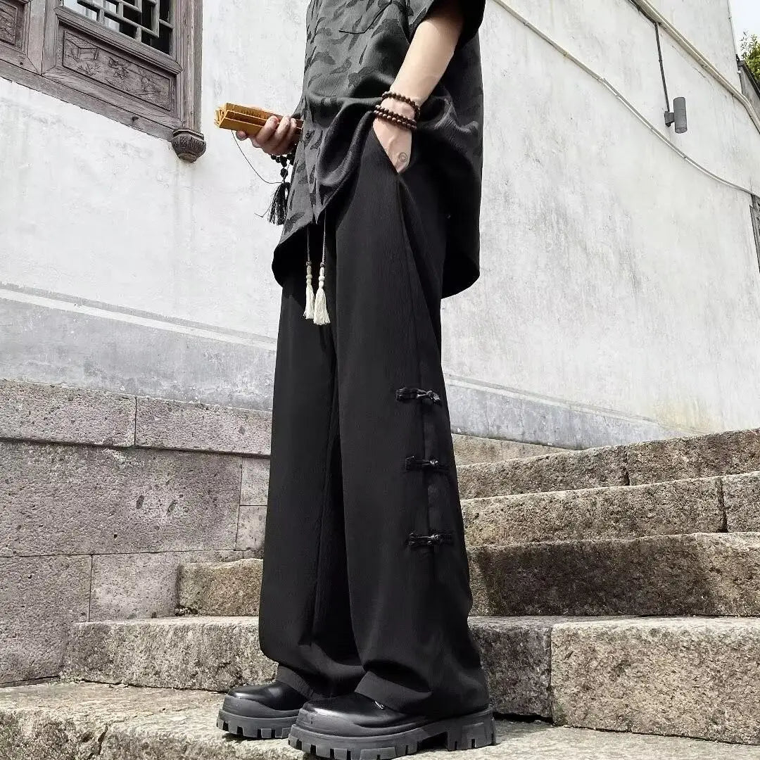 AIDASE  -  Retro-style Fashionable Chinese Casual Men's Summer Loose Straight-leg High-end Drape Wide-leg Pants aidase-shop
