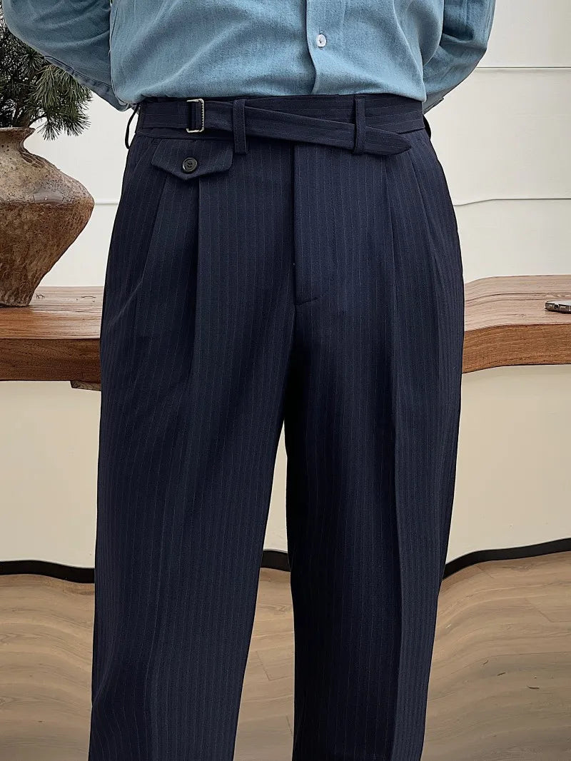 Men's Fashion Fall Stripe Straight Men Clothes Office Trousers Luxury High Waist Casual Pants Korean Versatile Slim Long Pants aidase-shop