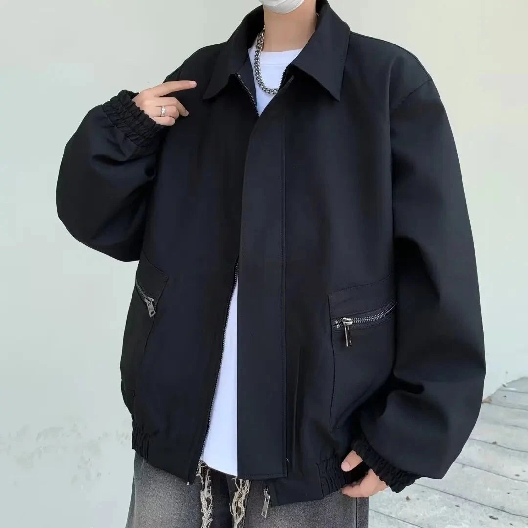 AIDASE  -  Men's Jacket High Street Trendy Korean Style Loose Casual Coats 2025 Autumn New Solid Color Turn-down Collar Tops 21E7691 aidase-shop