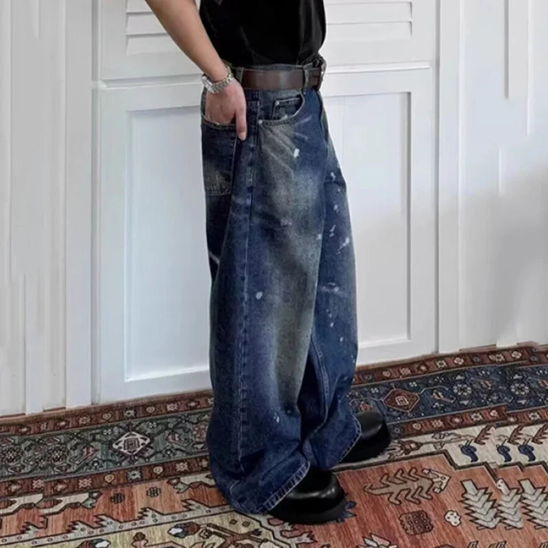 AIDASE  -  Vintage Men's Jeans Loose Ink Splash Wide-Leg Design Stylish Straight-Leg Denim Pants 2025 Autumn New Clothing 21E7640 aidase-shop