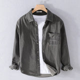 Aidase Dark Gray Distrssed Washed Denim Shirt Men's Clothing Simple Casual Wear Retro Cargo Jeans Tops Long Sleeve Oversize Fashion