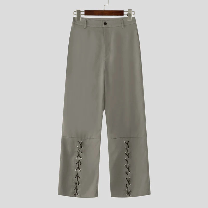 AIDASE  -  Men Pants Solid Color Button Lace Up Loose Casual Trousers Men Streetwear Joggers 2025 Fashion Leisure Male Long Pants aidase-shop