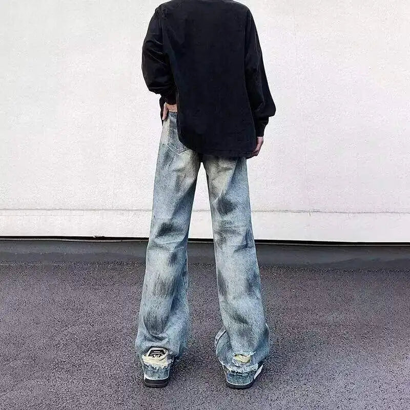 AIDASE  -  High Street Male Jeans Washed Niche Design Vintage Straight-leg Trendy Denim Trousers 2025 New Fashion Menswear 21E6678 aidase-shop