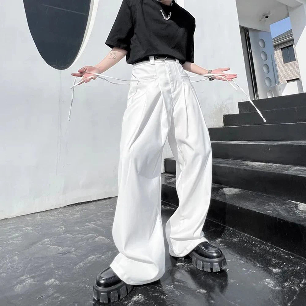 Aidase Trendy Men's Neutral High-end Trousers  Summer New Streamer Design Loose Casual Suit Pants Drape Straight Wide-leg Pants aidase-shop