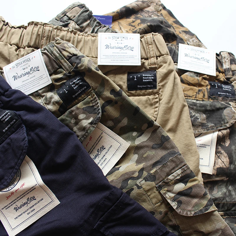 Aidase High Street Fashion Leaf Printed Shorts for Men Multi Pockets Loose Streetwear 24ss Y2k Youth Male Workwear Baggy Half Pants aidase-shop