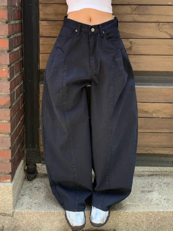 AIDASE  -  Women's High Waist Wide Leg Jeans 2025 New Korean Design Faionable Folded Knife Long Pants Versatile Sli Spring Autumn aidase-shop