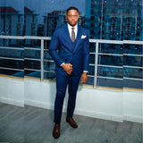 Aidase Elegant Blue Men's Suits Slim Fit Male Clothing One Button Notch Lapel Skinny 3 Piece Jacket Pants Vest Full Sets Wedding Blazer aidase-shop