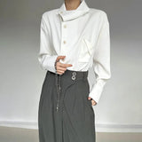 AIDASE  -  Spring New Men's Long Sleeve Solid Color Shirt Elegant Retro High-End Fashion Loose Neckline Design Irregular Men's Tops aidase-shop