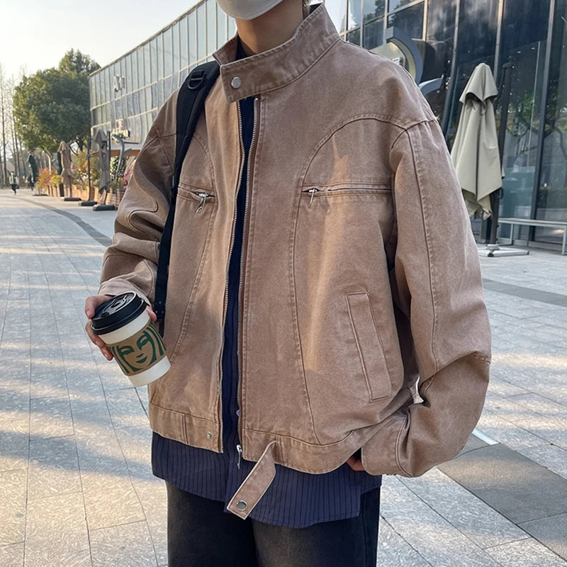 AIDASE  -  New Men Jacket Fashion New Stand Neck Long Sleeve Simple Solid Color Male Coats Personality Versatile Clothes 21E7030 aidase-shop