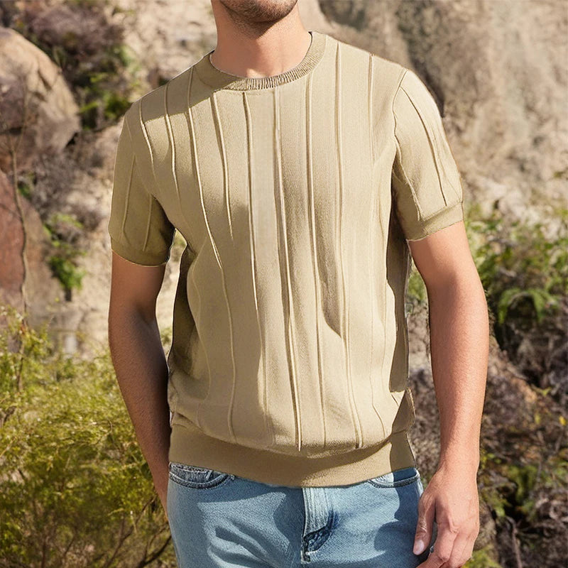 AIDASE  -  Summer Leisure O Neck Short Sleeve Knitted Tops Men Knitwear Fashion Solid Color Tees Daily Casual Mens Slim Fit Knit T-shirts aidase-shop