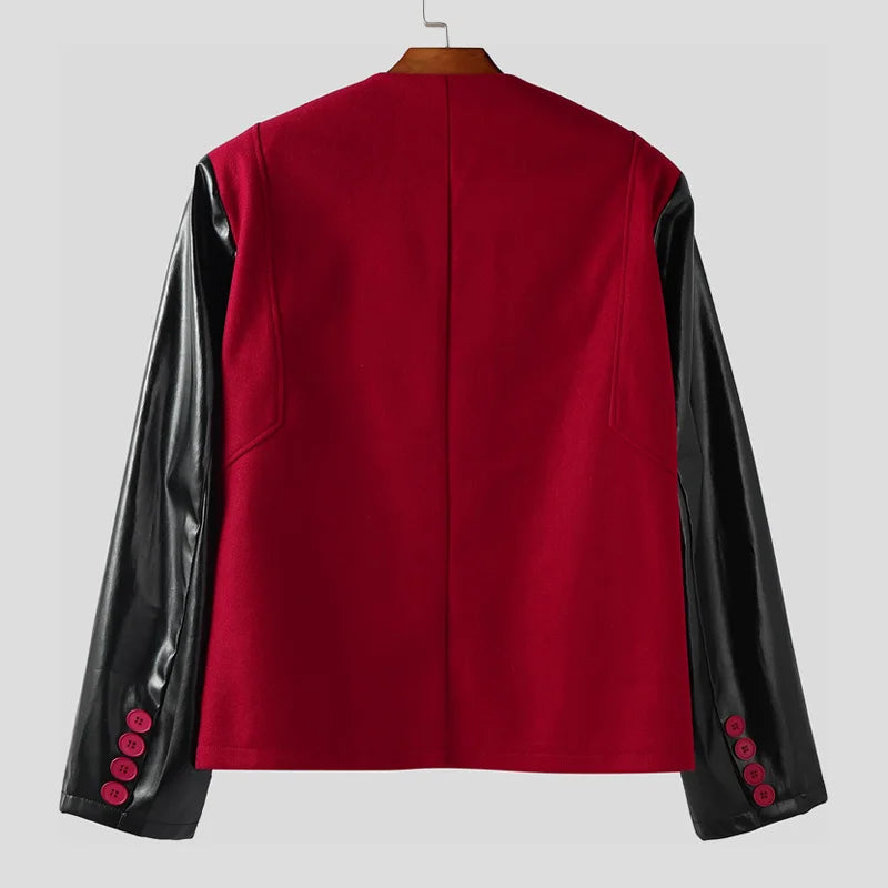 AIDASE  -  Men Jackets PU Leather Patchwork O-neck Long Sleeve Button Male Coats Streetwear 2025 Fashion Casual Jackets Men S-5XL aidase-shop