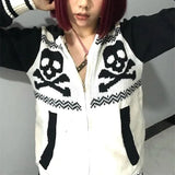 AIDASE  -  Sweaters Skull Hooded Zip Up Harajuku Pullover Women Winter Knitwear Pattern Oversized Streetwear Lovers Top 2000s Clothes Y2k aidase-shop
