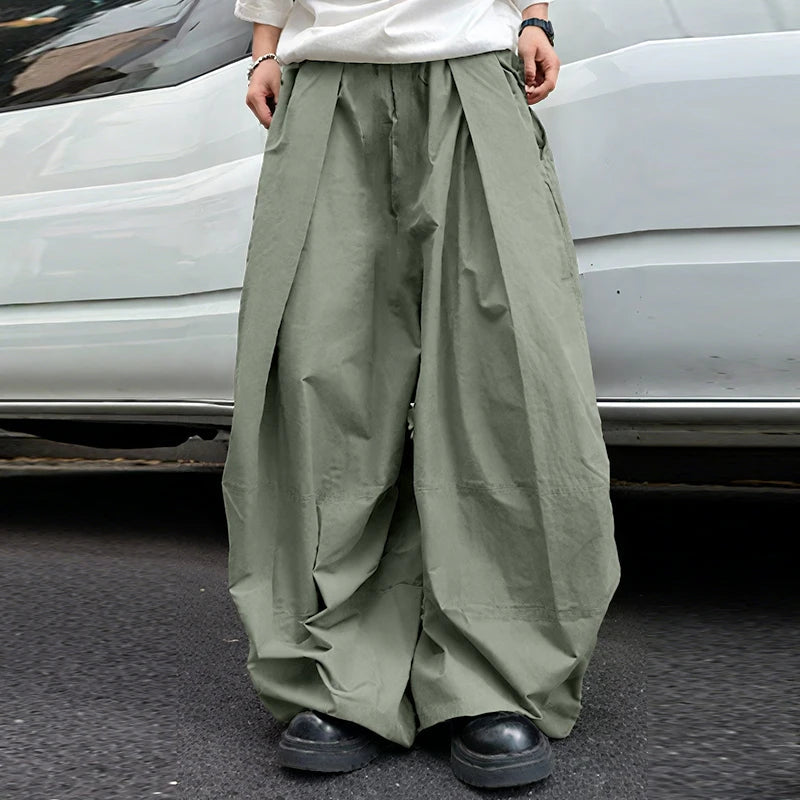 AIDASE  -  2025 Men Wide Leg Pants Joggers Elastic Waist Pleated Trousers Men Streetwear Oversize Korean Style Fashion Long Pants aidase-shop