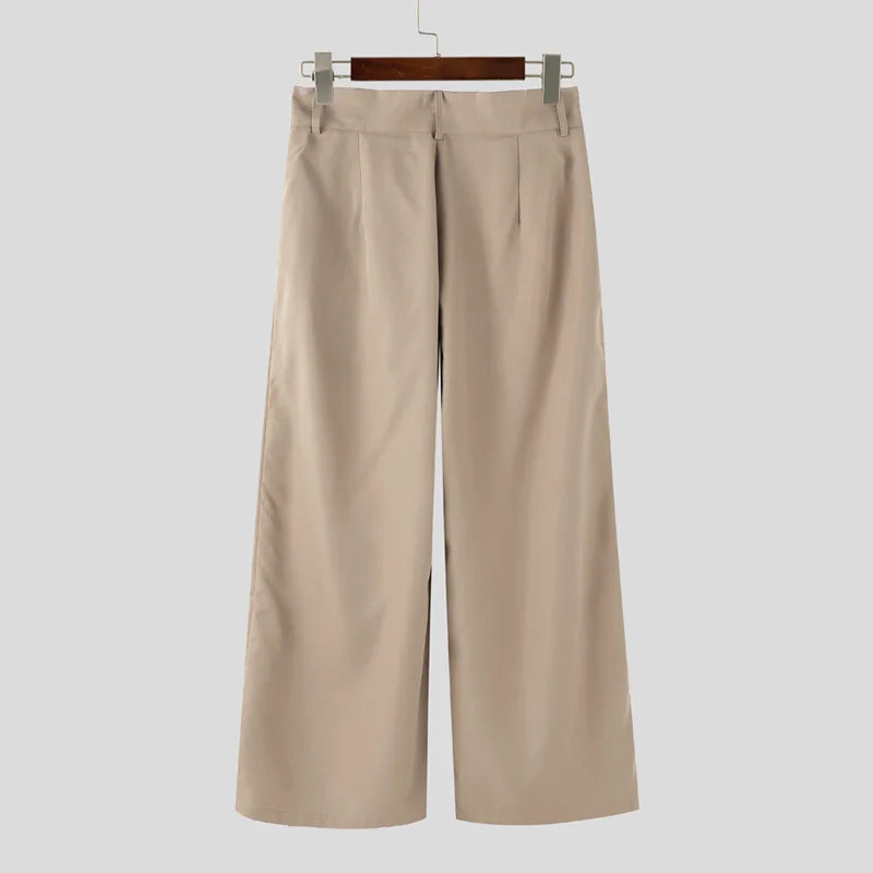 AIDASE  -  Men Wide Leg Pants Solid Color Button Joggers Loose Casual Trousers Men Streetwear Pleated Fashion Male Long Pants aidase-shop