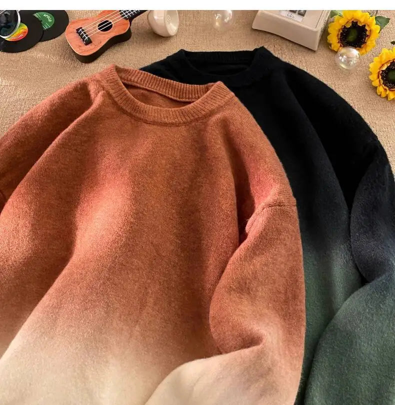 AIDASE  -  New Fashion Male Sweater Round Neck Knitted Gradient Contrast Color Design Long Sleeve Casual Pullovers Menswear 21E7029 aidase-shop