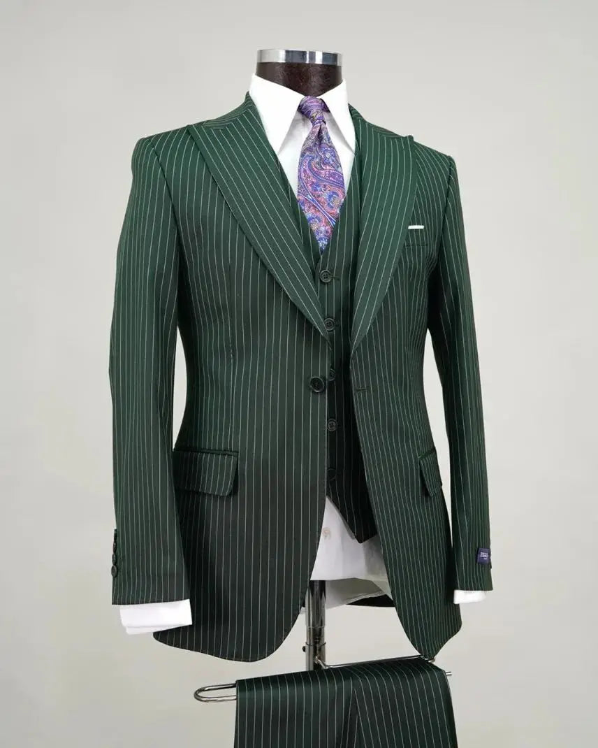 Aidase Modern Men's Suit Pinstripe 3 Pieces Blazer Pants Double Breasted Business Formal Work Wear Wedding Groom Costume Homme aidase-shop