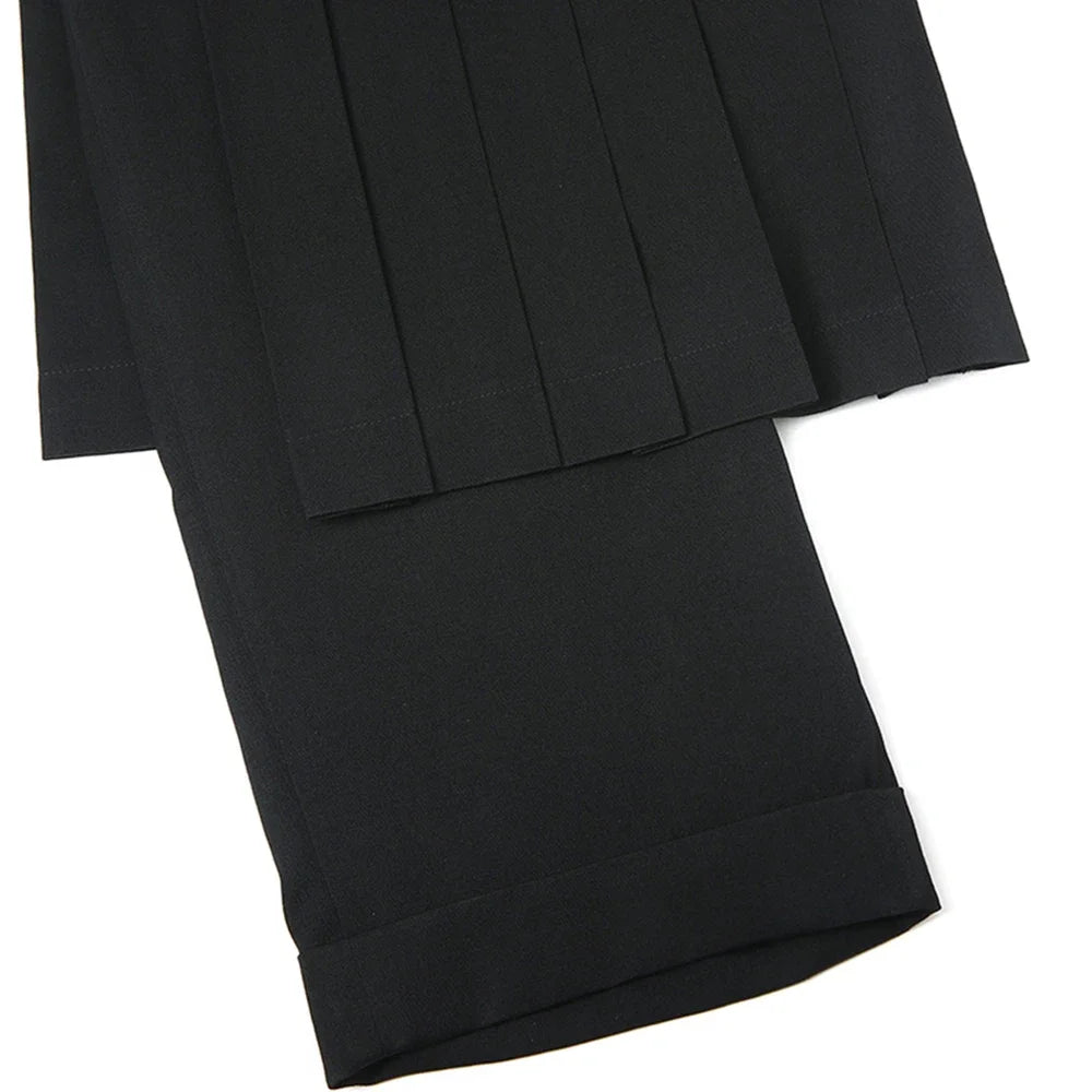 AIDASE  -  Spring Summer New Genderless Double-Layer Culottes Mens Fashion Trend Casual Deconstructed Pleated Trousers Straight Pants aidase-shop