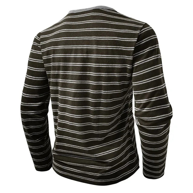 AIDASE  -  New Men's Henley Collar Long Sleeve T-Shirts Striped Casual Button T Shirt for Men Spring Autumn Male Fashion Cotton Tees Tops aidase-shop