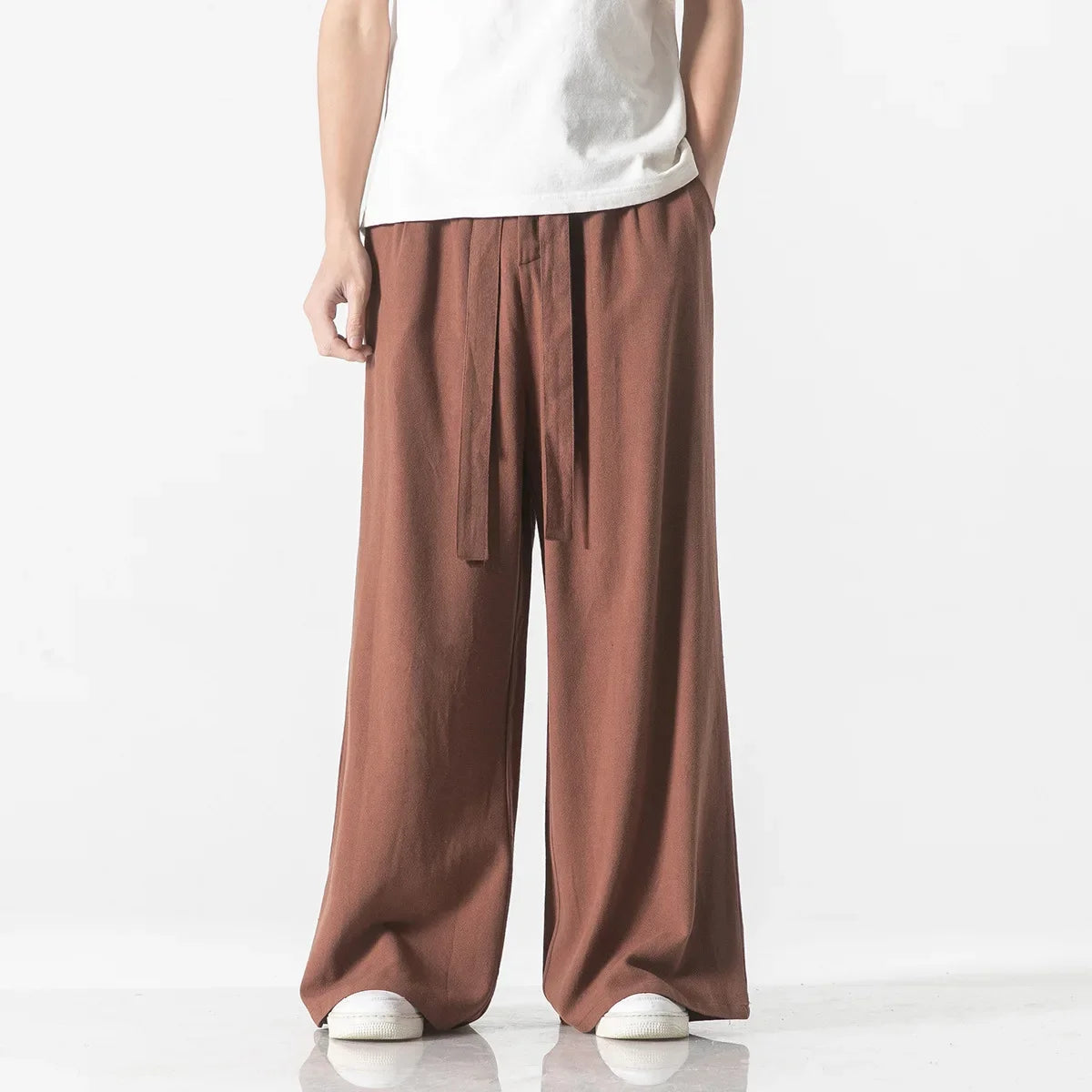 AIDASE  -  Spring Cotton Linen Pants Men Elastic Waist Casual wide leg Pant Loose Sweatpants Traditional Chinese Trousers pantalons homme aidase-shop