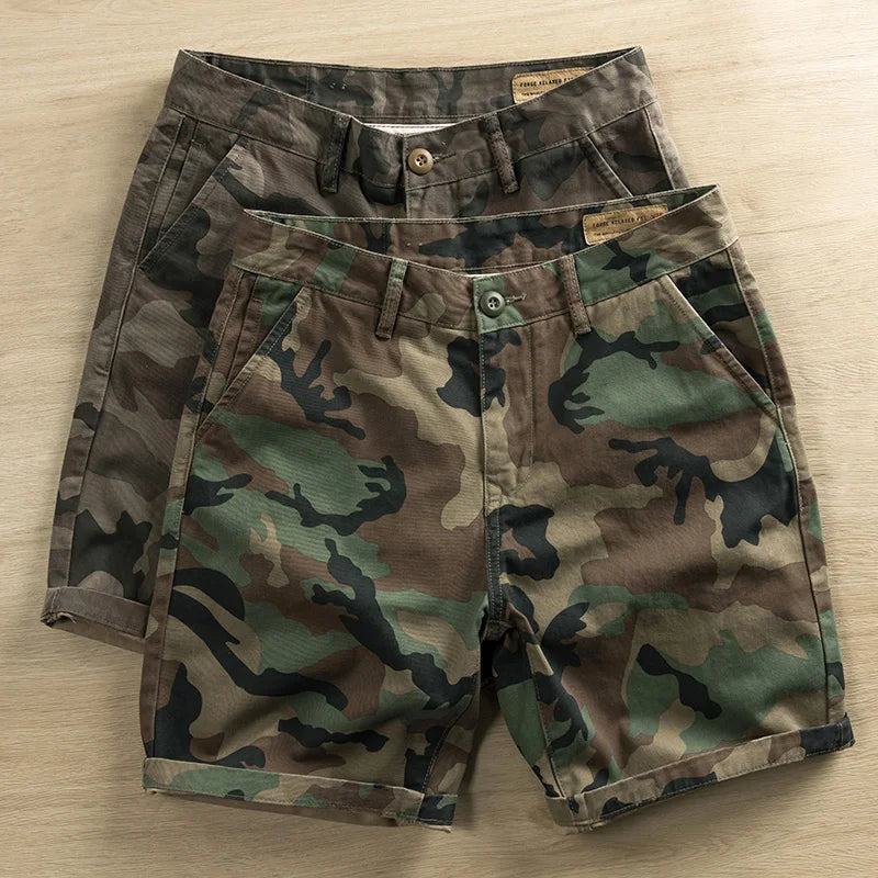 Aidase Summer Camouflage Shorts for Men American Casual Floral Slim Fit Capris Trendy Loose Fitting Workwear Half Pants 100% Cotton aidase-shop
