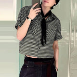 AIDASE  -  Men Plaid Shirt Lapel Short Sleeve Pockets Korean Style Men Clothing Summer Loose 2025 Streetwear Causal Male Crop Tops aidase-shop
