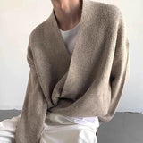 AIDASE  -  American High Street Fashion Solid Color Sweater Jacket Autumn And Winter Irregular Oblique Button V-Neck Cardigan Sweater Men aidase-shop