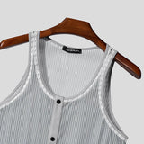 AIDASE  -  Men Bodysuits Lace Striped Patchwork O-neck Button Sleeveless Male Rompers Sexy 2025 Skinny Fashion Cozy Bodysuit Men aidase-shop
