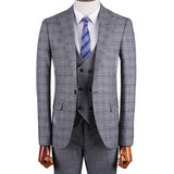 Aidase Gray Men's Suit 3 Pieces Blazer Vest Pants One Button Peaked Lapel Formal Plaid Stripes Wedding Groom Tailored Costume Homme aidase-shop