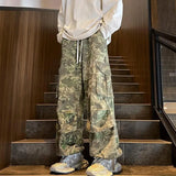 Aidase Spring Autumn Men's Clothing Elastic High Waisted Pockets Camouflage Loose Casual Contrast Color Trousers Wide Leg England Pants aidase-shop