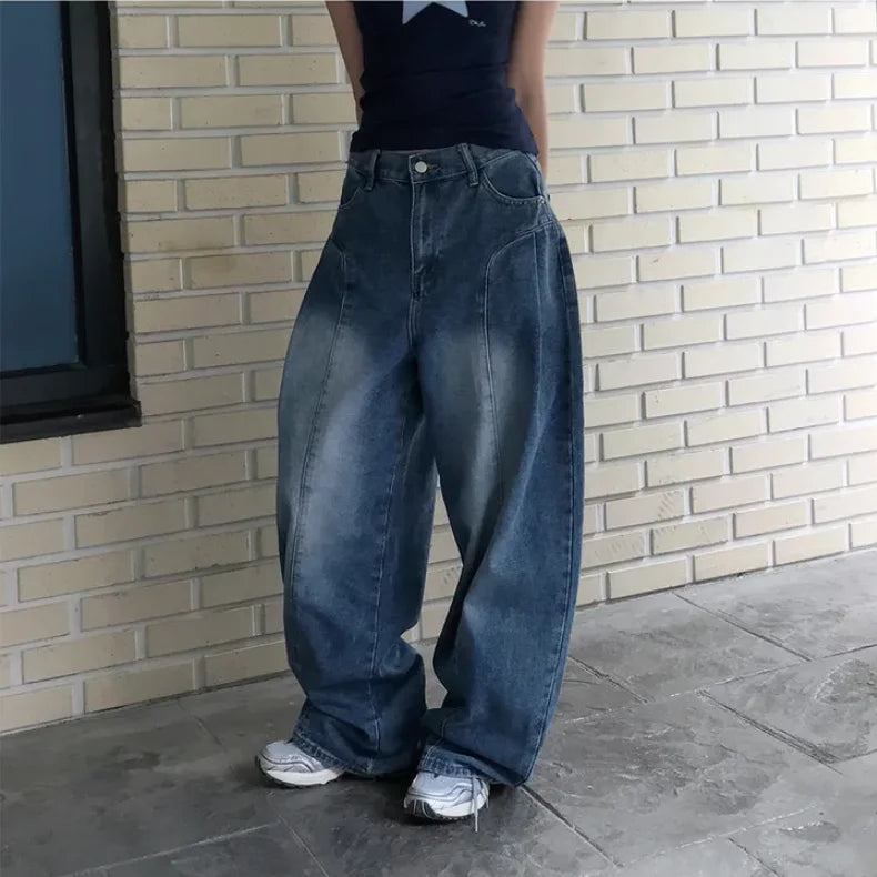 AIDASE  -  Women's High Waist Wide Leg Jeans 2025 New Korean Design Faionable Folded Knife Long Pants Versatile Sli Spring Autumn aidase-shop