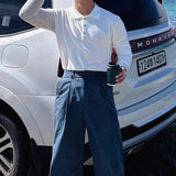 AIDASE  -  Slim Fit Button-up Turn-down Collar Knit Polo Shirt Fall Fashionable Mens Long Sleeve Polos Trendy Men's Solid Color Polo Shirts aidase-shop