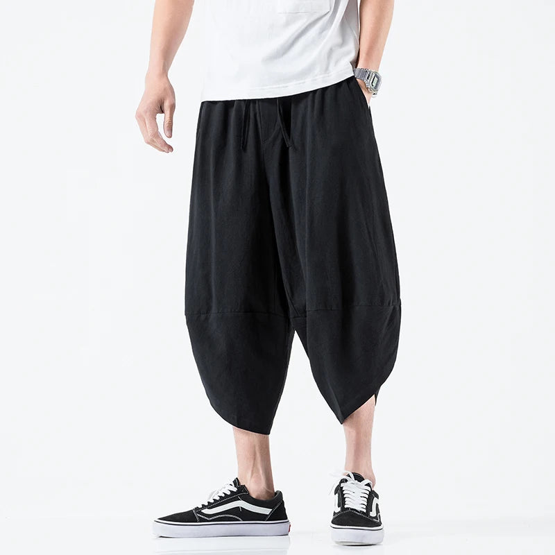Aidase Summer Calf Length Pants Men Casual Loose Chinese Style Elastic Waist Linen Pant Man aidase-shop