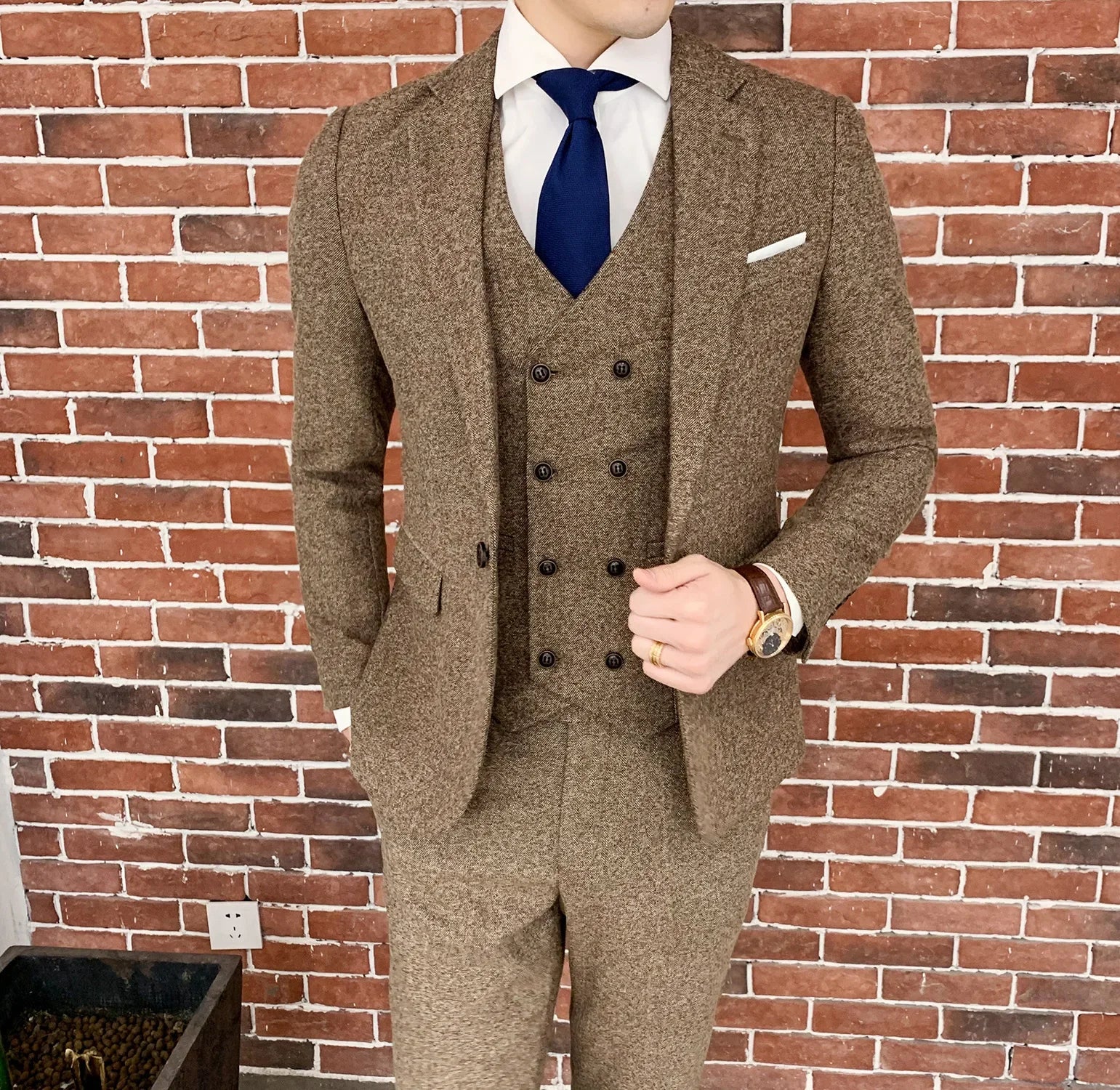 159.07Aidase High-quality (Blazer + Vest + Trousers) Men's Italian Style Elegant Fashion Simple Business Casual Gentleman Three-piece Suit aidase-shop