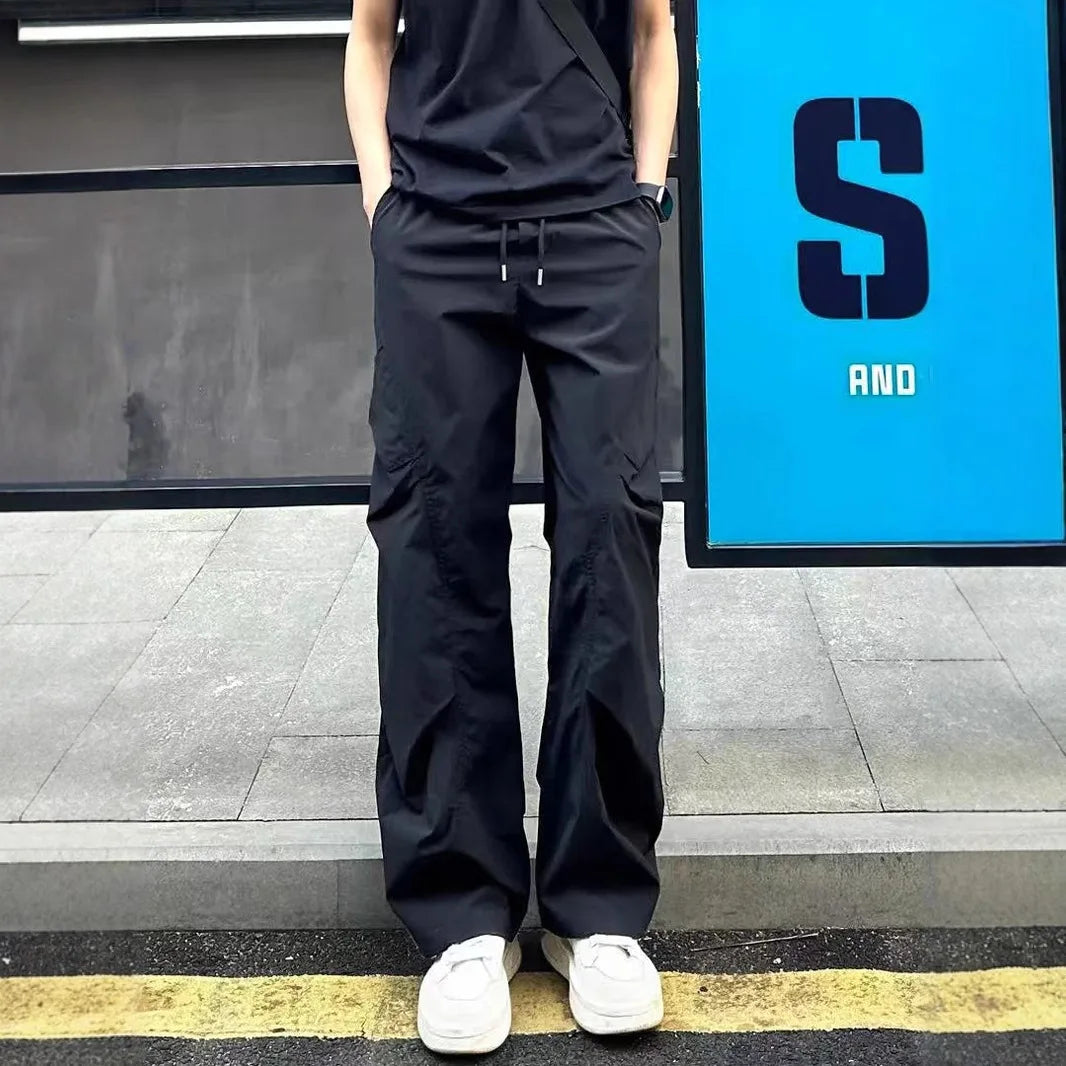 AIDASE  -  New 2025 Pleated Trendy Straight-leg Casual Pants for Men in Summer Thin Loose Outdoor Workwear Quick-drying Trousers aidase-shop