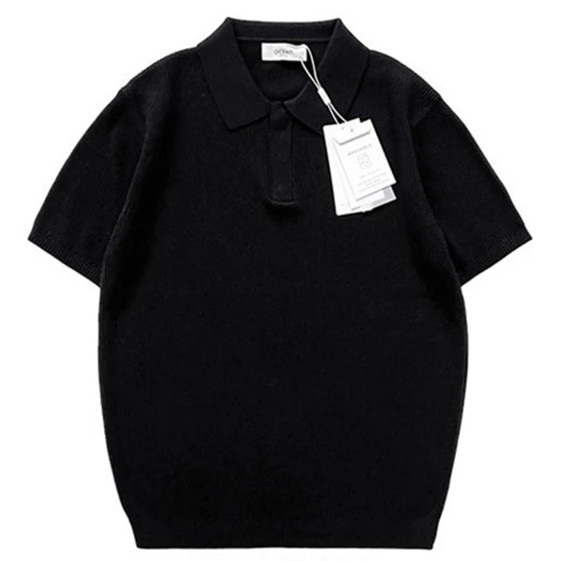 AIDASE  -  Mens Short Sleeve Slim Casual Polo Shirts Summer Stylish Solid Color Men's Knitted Polo Shirt Streetwear Fashion Knitting Polos aidase-shop
