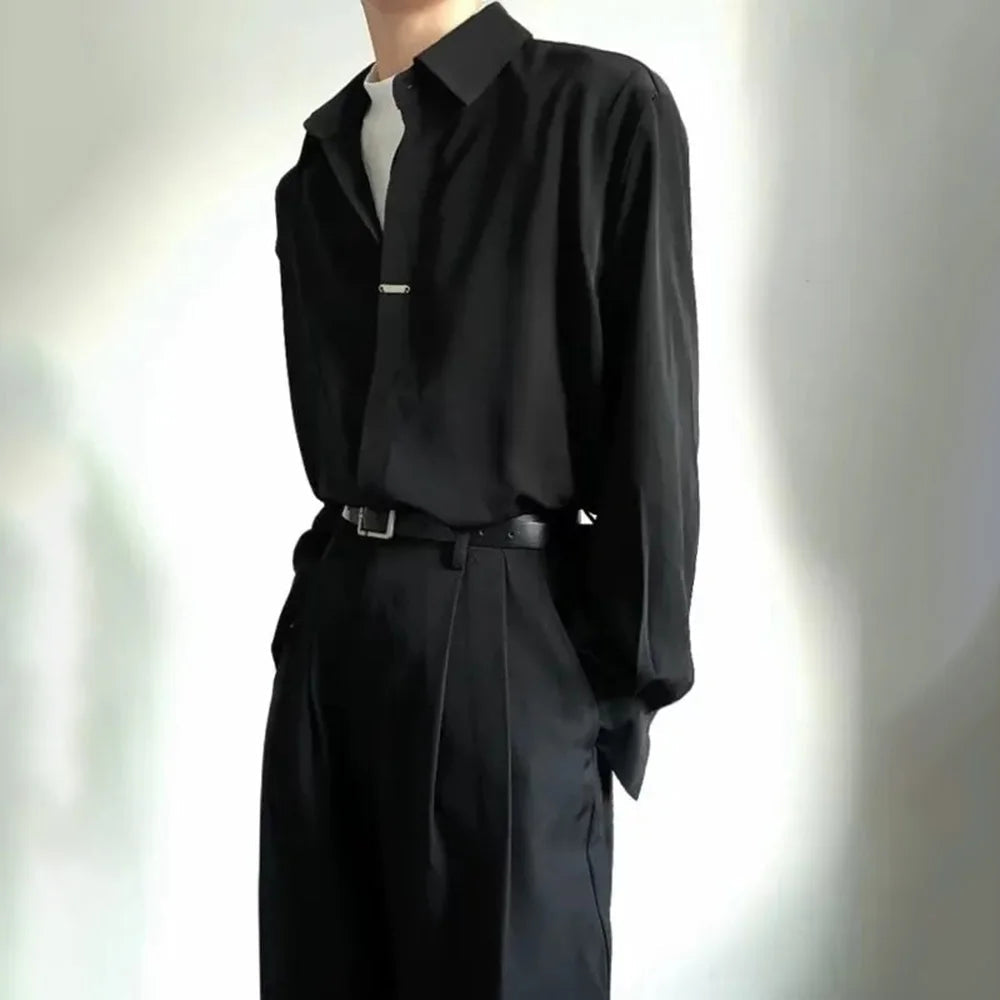 AIDASE  -  Spring And Summer New Men's Solid Color Long-Sleeved Shirt Korean Style Fashion Trend Simple Casual Loose Breathable Men's Tops aidase-shop