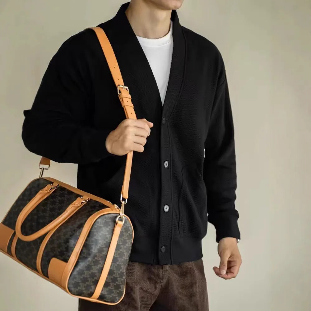 AIDASE  -  European Large V-neck Work Jacket Men's Twill Texture Elastic Long-sleeved Sweatshirt Cardigan Casual Commuting aidase-shop