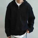 AIDASE  -  Y2K Mens Hollow Solid Color Knitted Breathable Hooded Sweater Autumn Student Campus Trend Japanese Outerwear Men's Clothing aidase-shop