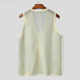 AIDASE  -  Mesh Men Tank Tops Sleeveless Sexy Tops Tee Summer V Neck Buttons Tops Streetwear Vests Oversize S-3XL Men's Clothing aidase-shop