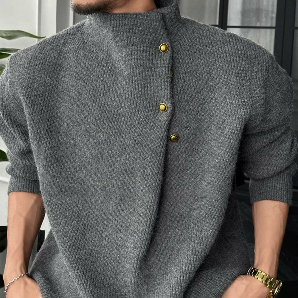 AIDASE  -  Autumn Winter New Fashion Trend Retro High Collar Button Design Sweater Mens Casual All-Match Loose Knit Sweater Mens Clothing aidase-shop