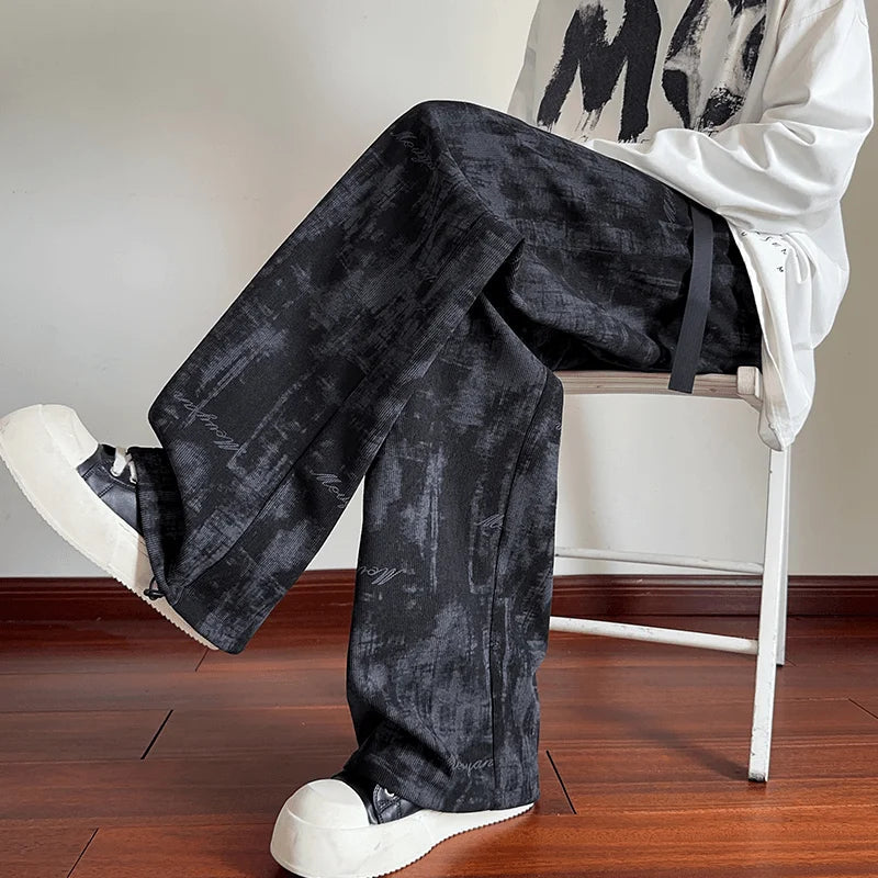 AIDASE  -  American Retro Tie Dye Men's Casual Pants Loose Straight Leg Autumn Trendy Brand High End Feeling Casual Sports Sweatpants aidase-shop