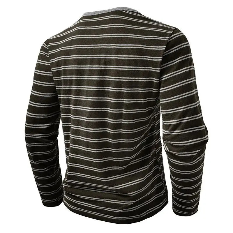 AIDASE  -  New Men's Henley Collar Long Sleeve T-Shirts Striped Casual Button T Shirt for Men Spring Autumn Male Fashion Cotton Tees Tops aidase-shop