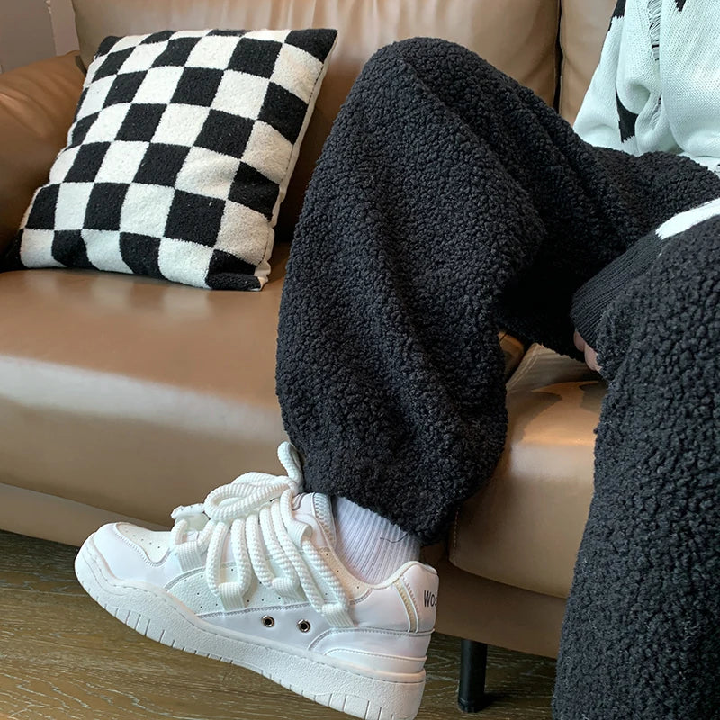 Aidase Winter Thickened Pants Men Warm Fashion Retro Lamb Wool Pants Men Oversized Streetwear Loose Straight Pants Mens Thick Trousers aidase-shop
