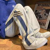 Aidase American Street Trendy Fashion Striped Contrasting Colors Casual Pants Elastic Waist Drawstring Pockets Loose Straight Trousers aidase-shop