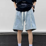 AIDASE  -  Elastic Waist Men Denim Short Summer American Style Loose Casual Versatile Washed Frayed Straight Wide-Leg Pants 21E6862 aidase-shop