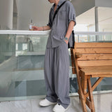 Aidase Mens Casual Light Shirt Wide Leg Pants 2024 New Genderless Fashion Vacation Basics Versatile Solid Color Suit Two-Piece Unisex aidase-shop