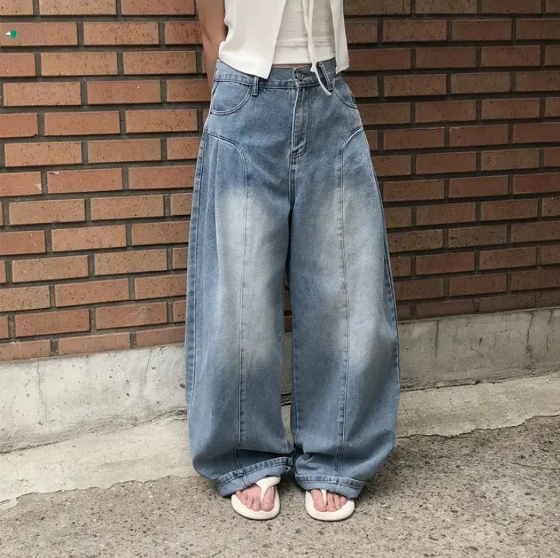 AIDASE  -  Women's High Waist Wide Leg Jeans 2025 New Korean Design Faionable Folded Knife Long Pants Versatile Sli Spring Autumn aidase-shop