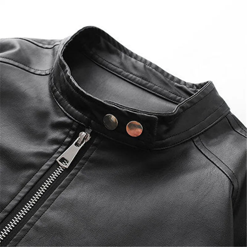 AIDASE  -  Spring High Quality Men's PU Leather Jacket Motorcycles Zipper Casual Stand Collar Leather Outwear Male Moto Biker Loose Coat aidase-shop
