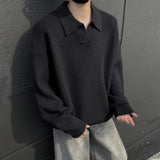 AIDASE  -  Autumn Winter Men's Sweater Korean Style Loose Long Sleeve Lapel Solid Color Male Pullover Fashion Casual Tops 21E7478 aidase-shop