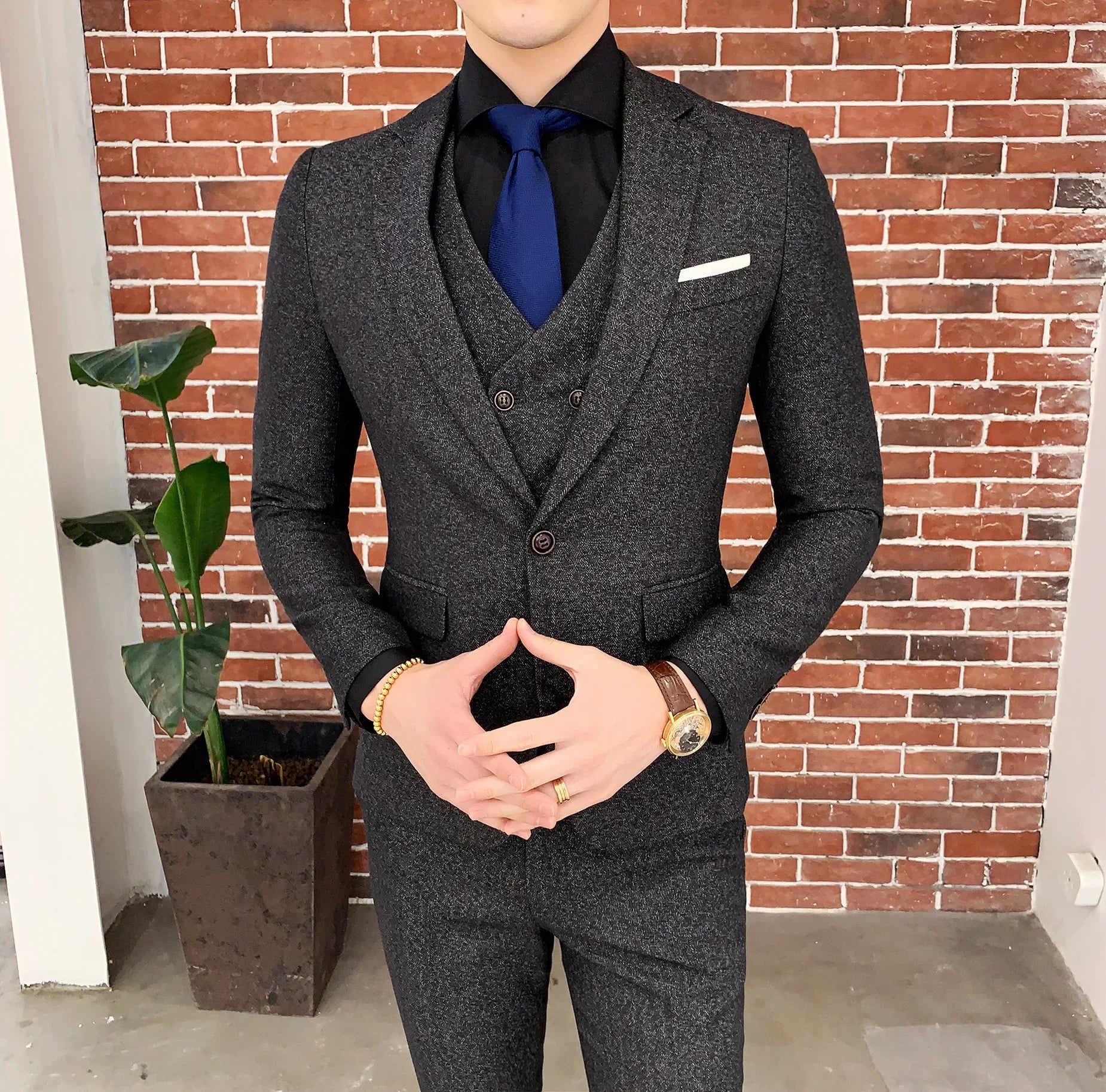 159.07Aidase High-quality (Blazer + Vest + Trousers) Men's Italian Style Elegant Fashion Simple Business Casual Gentleman Three-piece Suit aidase-shop